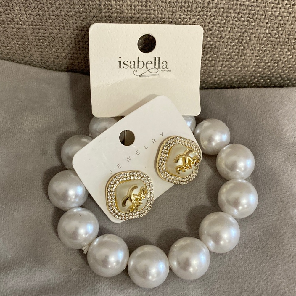 2pc Isabella Pearl Bracelet and Blingy Pearl Earrings Set